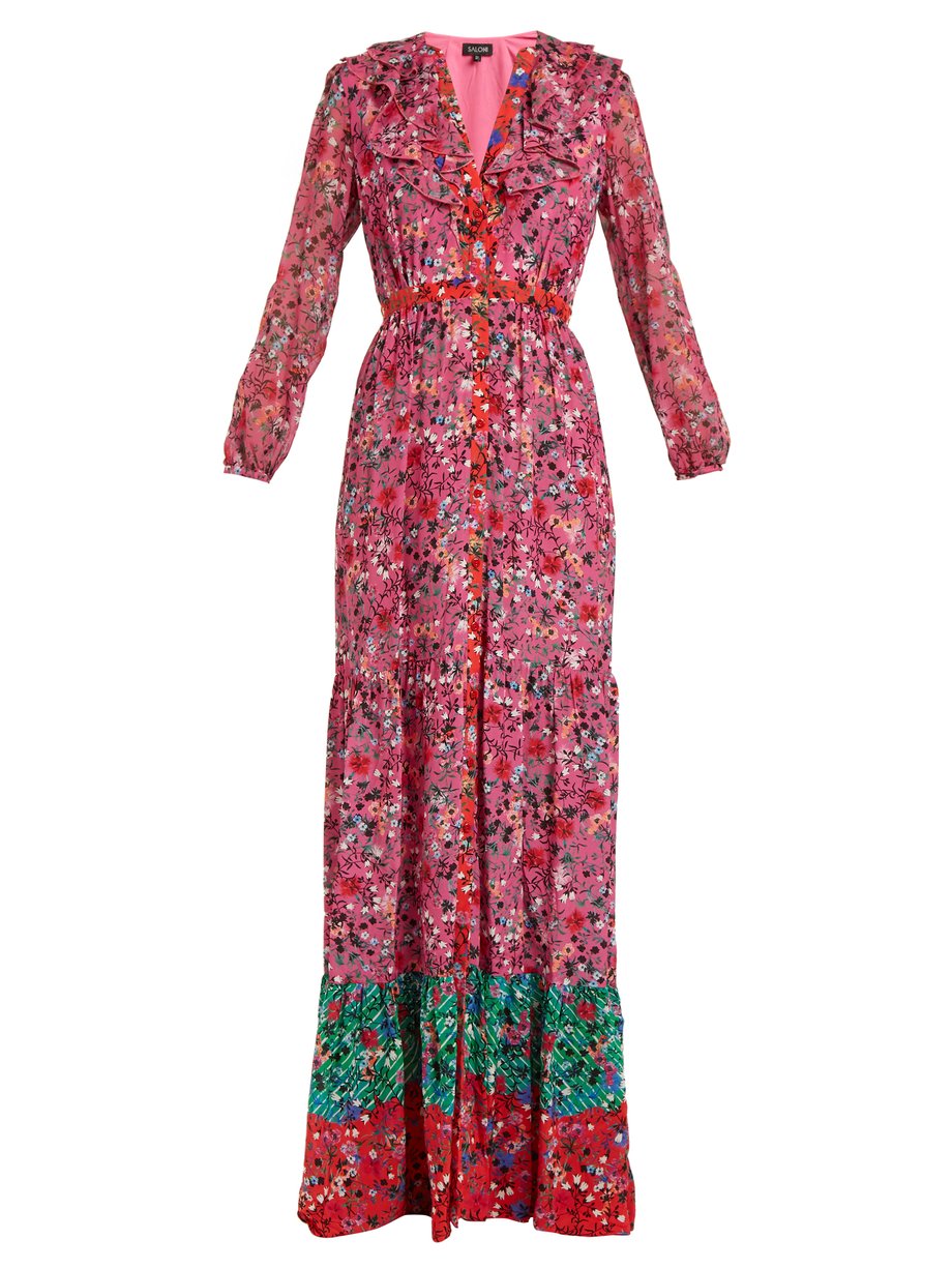 Pink Ginny floral-print silk-crepe dress | Saloni | MATCHESFASHION US