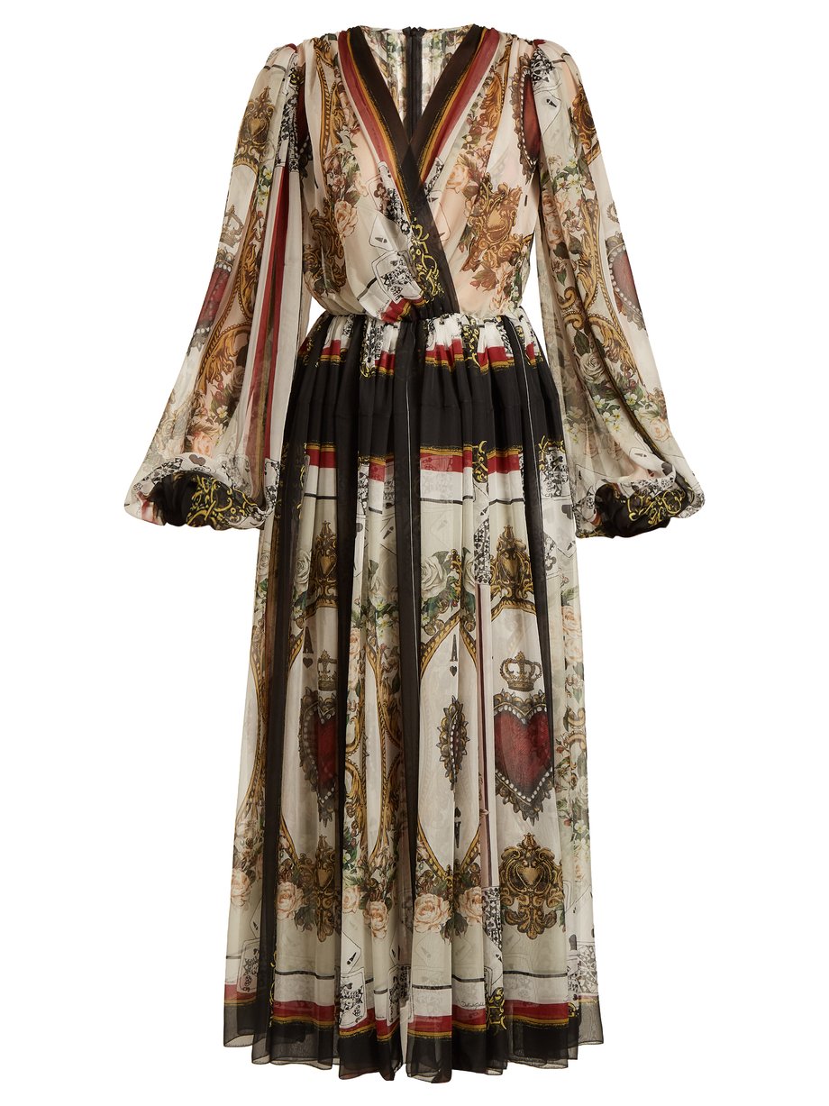 Print Queen of hearts and floral-print silk dress | Dolce & Gabbana ...