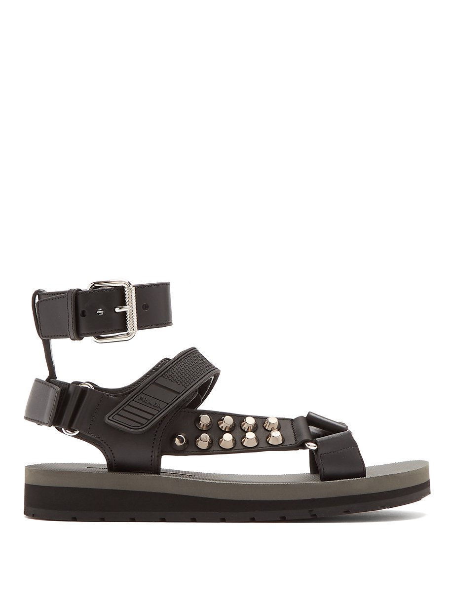 Prada Black Stud-embellished leather sandals | 매치스패션, 모던 럭셔리 온라인 쇼핑