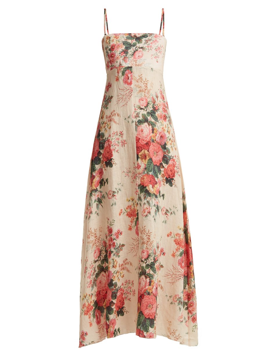 Zimmermann Neutral Laeila floral-printed linen dress | 매치스패션, 모던 럭셔리 온라인 쇼핑