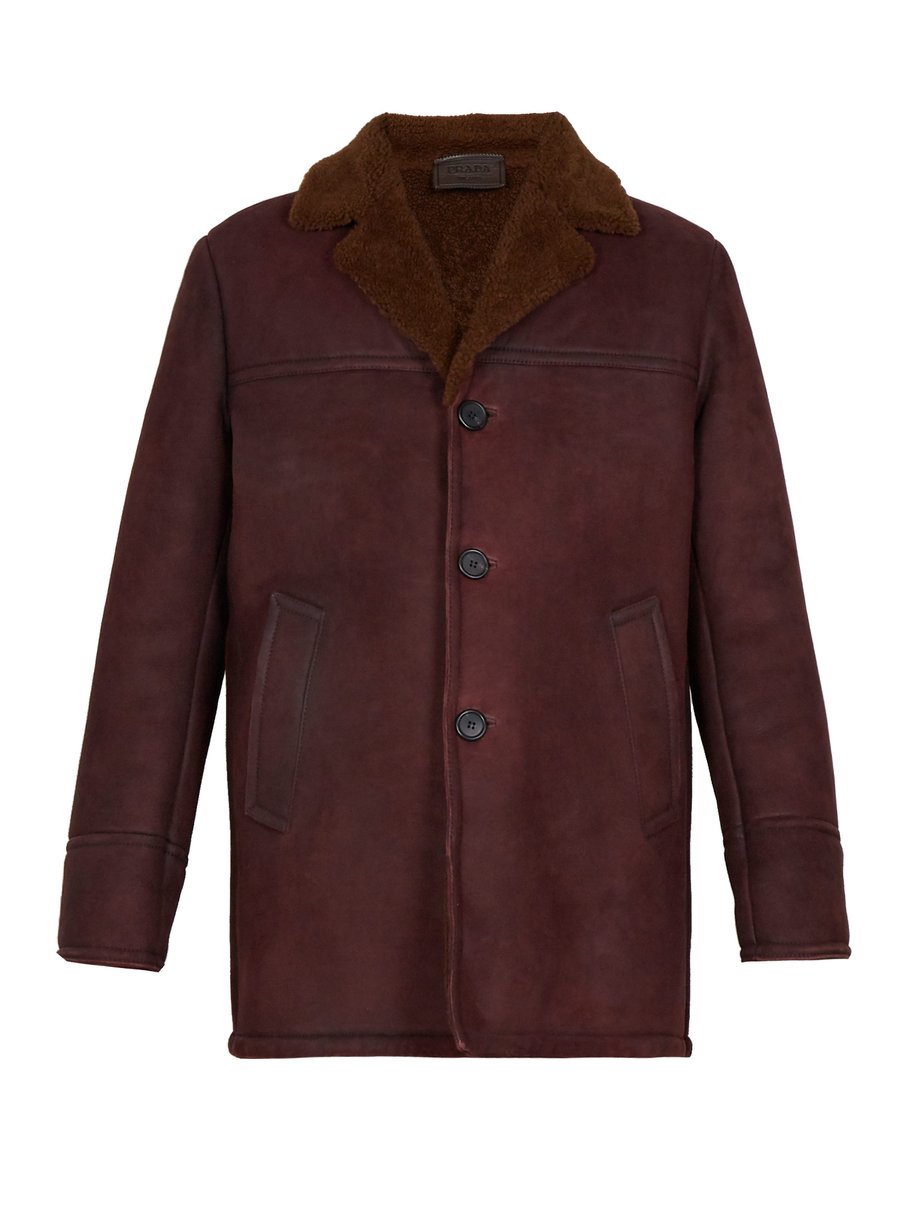 Burgundy Three-button shearling jacket | Prada | MATCHESFASHION US