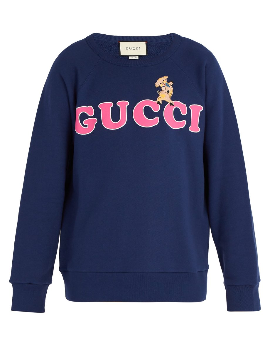 Navy Logo cotton sweatshirt | Gucci | MATCHESFASHION UK