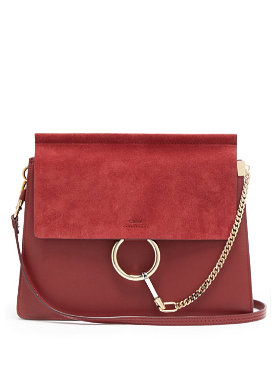 Burgundy Faye medium leather and suede shoulder bag | Chloé ...