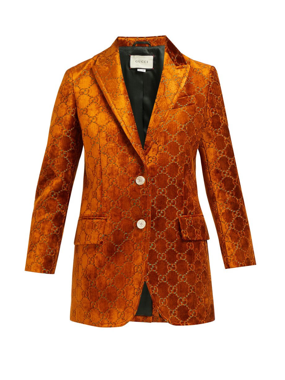 Brown Embroidered velvet blazer | Gucci | MATCHESFASHION US