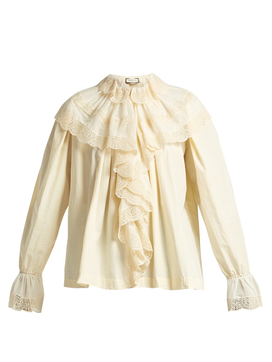 White Macramé lace-trimmed cotton blouse | Gucci | MATCHESFASHION US