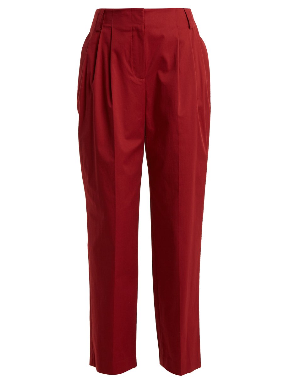 Burgundy Pleated stretch-cotton trousers | Diane Von Furstenberg ...