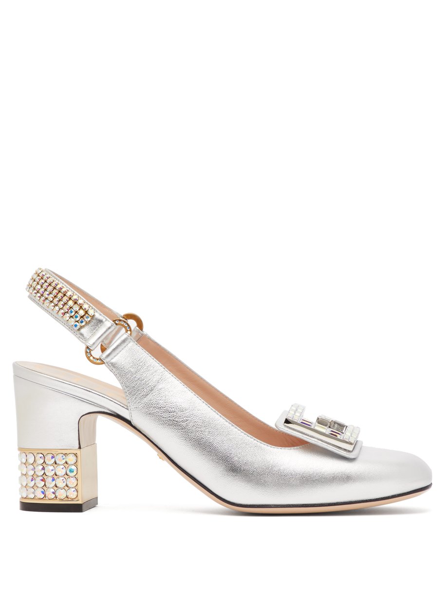 Metallic Madelyn crystal-embellished slingback pumps | Gucci ...