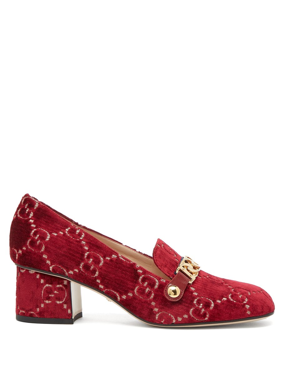 Red Sylvie logo-embroidered velvet loafers | Gucci | MATCHESFASHION US