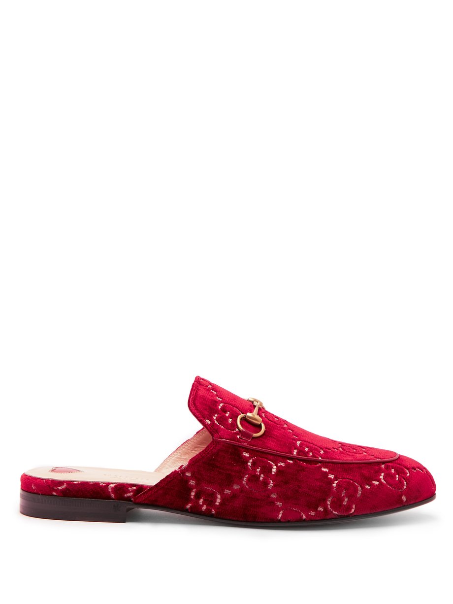 Red Princetown velvet backless loafers | Gucci | MATCHESFASHION US