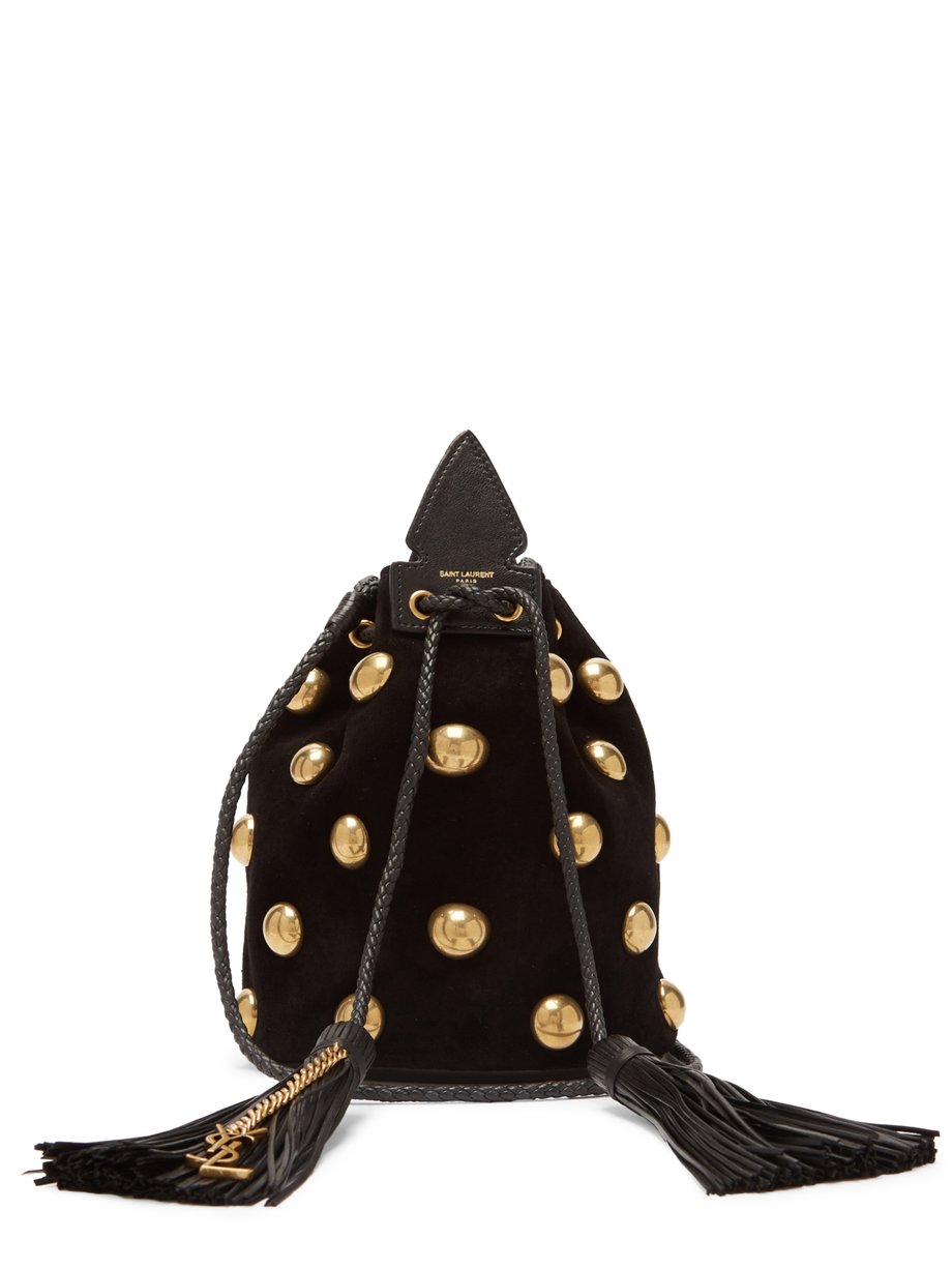 Black Anja studded velvet bucket bag | Saint Laurent | MATCHESFASHION US