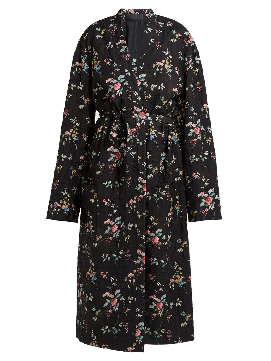 Black Freesia floral-print quilted single-breasted coat | Haider ...