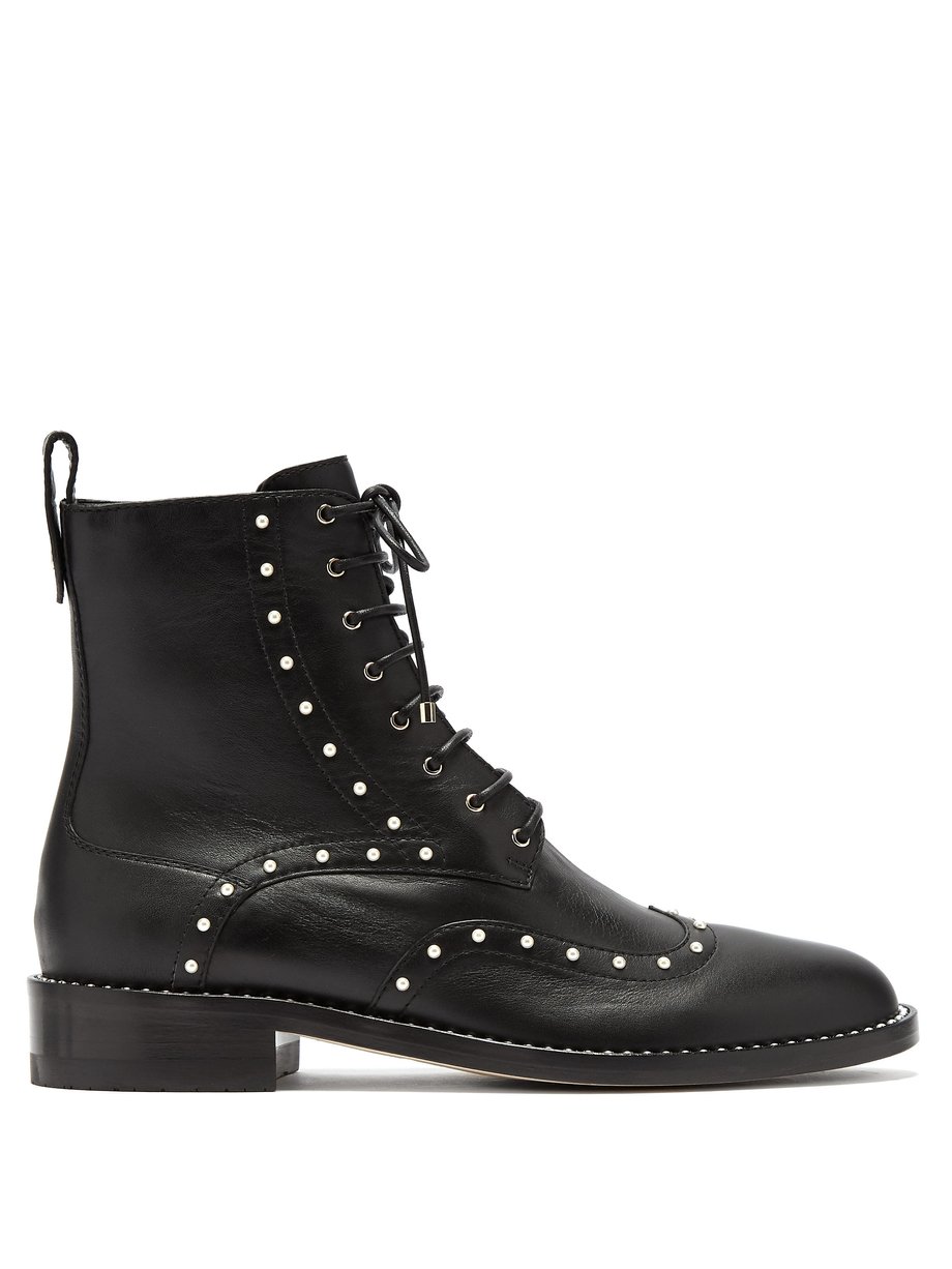 Black Hanah faux-pearl studded leather boots | Jimmy Choo ...