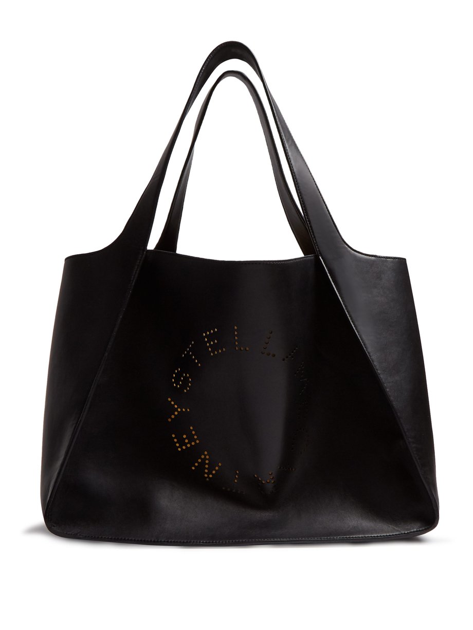Black Stella perforated-logo faux-leather tote | Stella McCartney ...