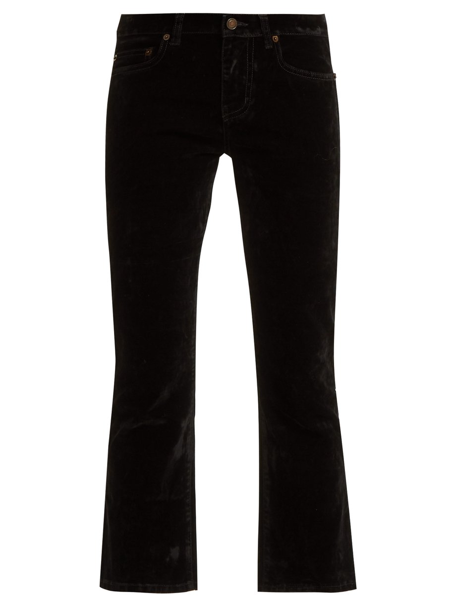 Black Mid-rise velvet cropped trousers | Saint Laurent | MATCHESFASHION US