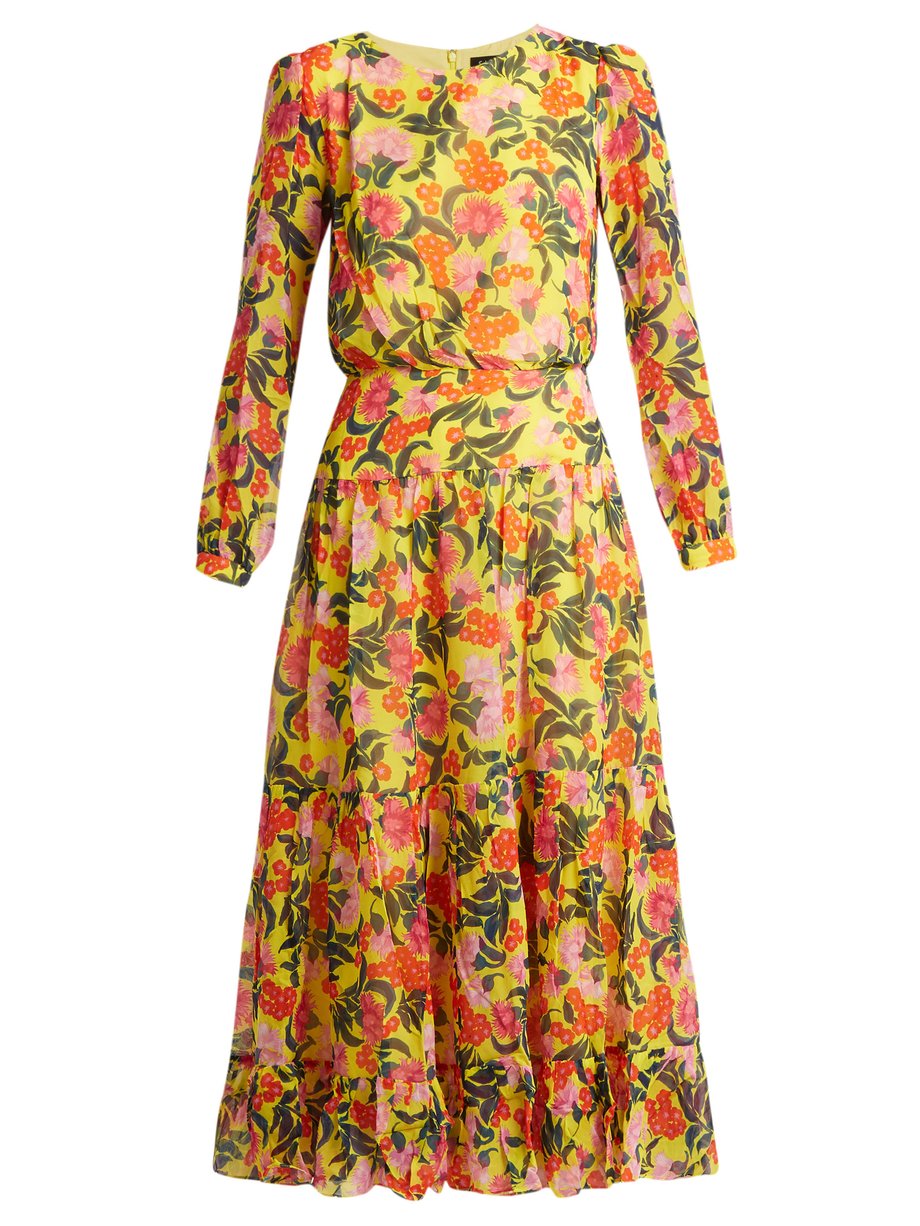 Yellow Isabel floral-print silk dress | Saloni | MATCHESFASHION UK
