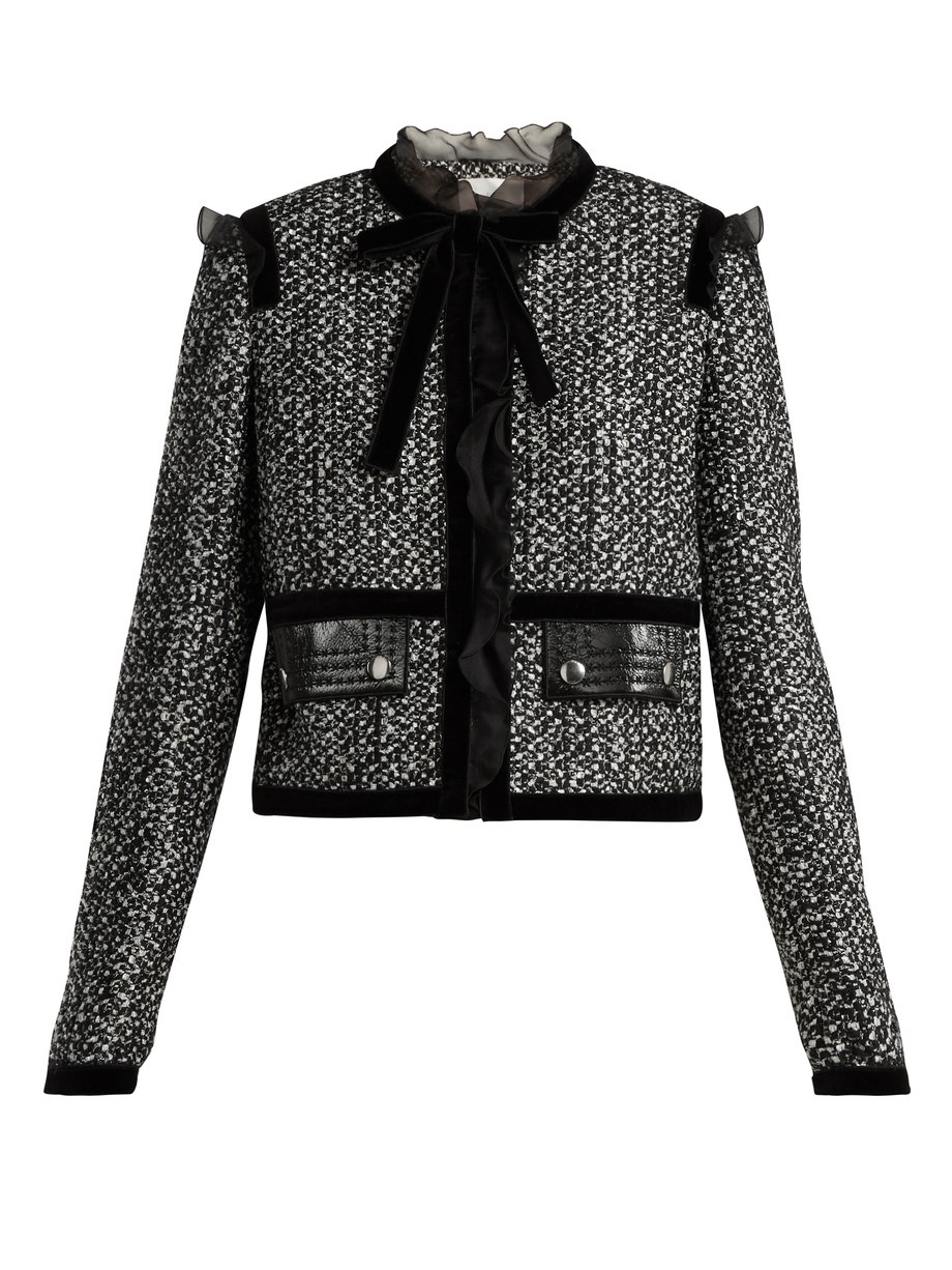 Black Ruffle-trimmed tweed jacket | Giambattista Valli | MATCHESFASHION UK