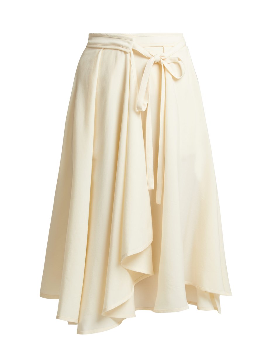 High-rise wool wrap midi skirt White 