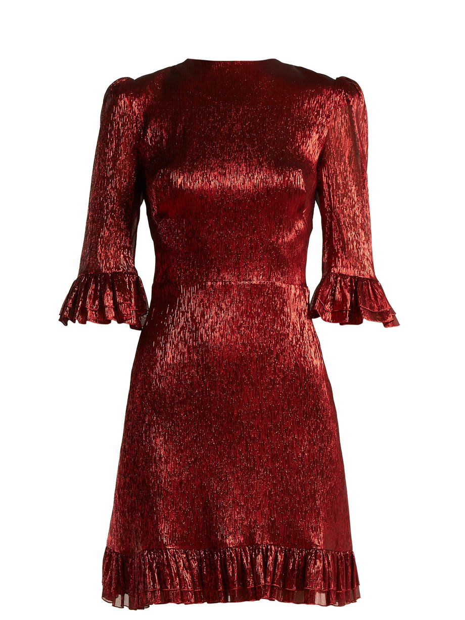 Red Festival ruffle-trimmed silk-blend lamé mini dress | The Vampire's ...