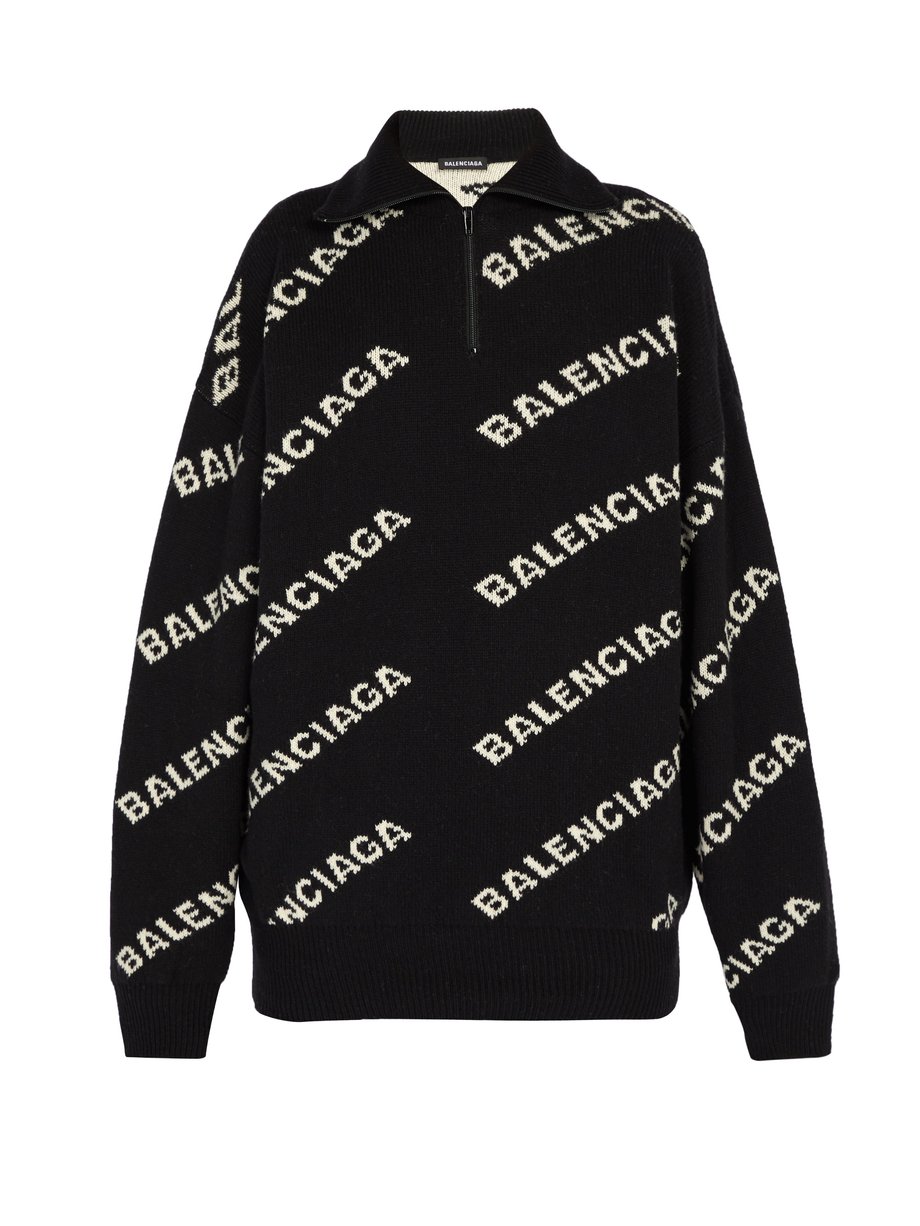Black Intarsia-logo half-zip sweater | Balenciaga | MATCHESFASHION US