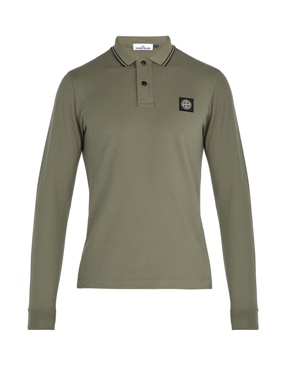 Green Long-sleeved stretch-cotton piqué polo shirt | Stone Island ...