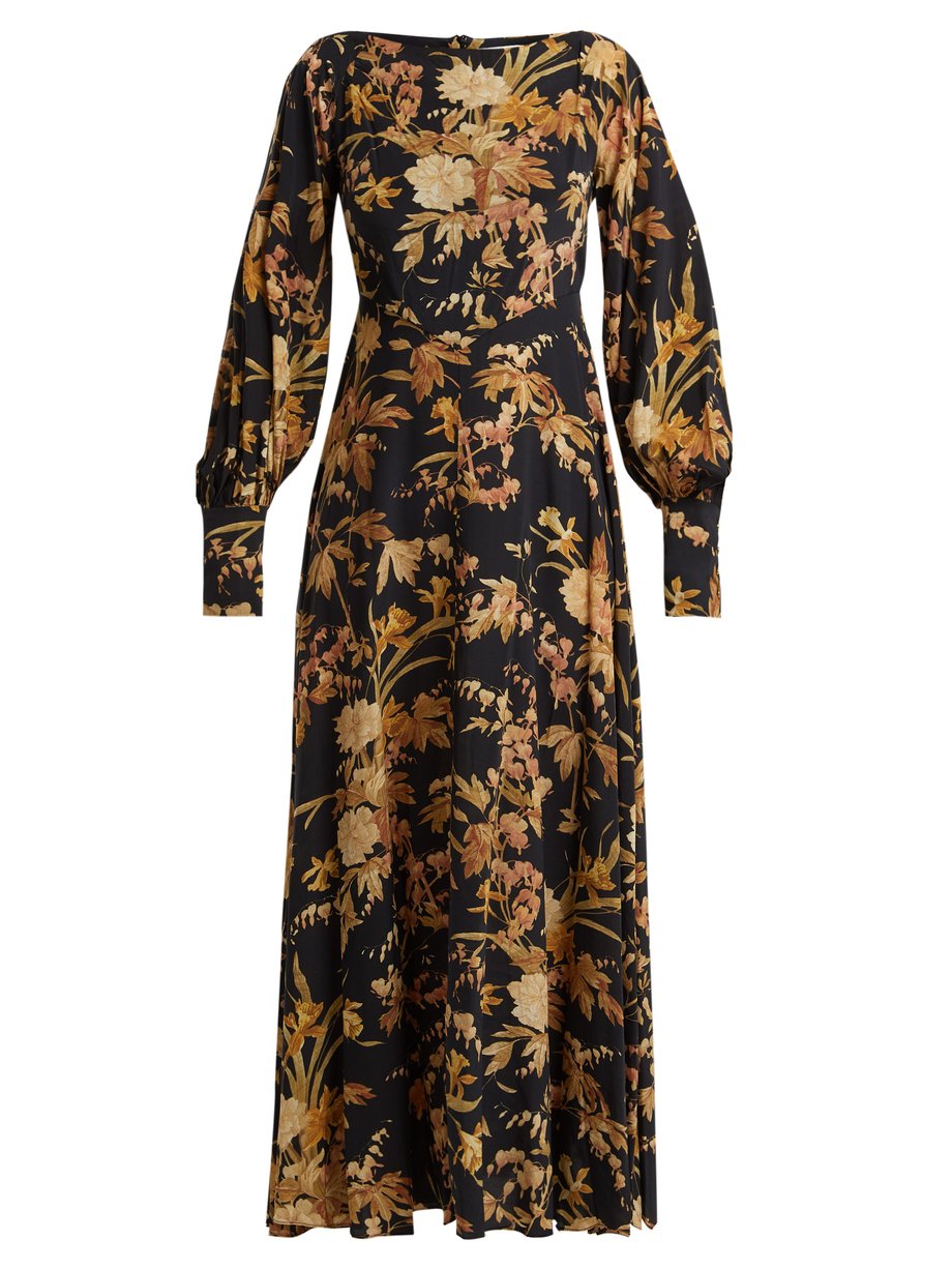 Black Basque floral-print silk-blend dress | Zimmermann | MATCHESFASHION UK