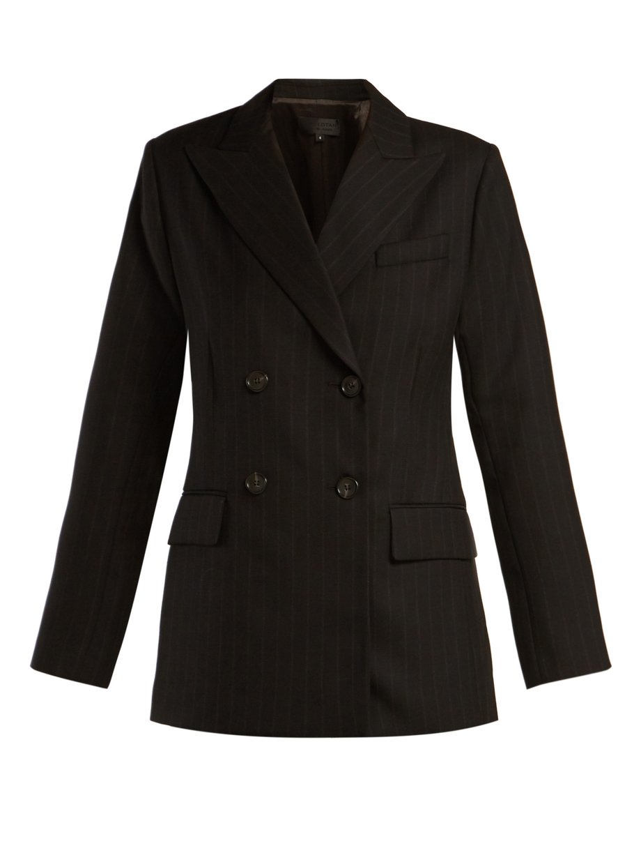 Black Leander double-breasted pinstriped wool jacket | Nili Lotan ...