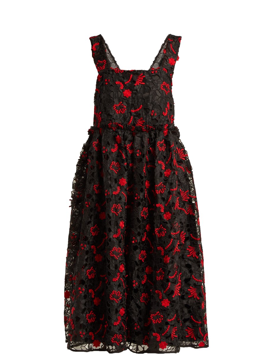 Black Lucia floral guipure lace midi dress | Shrimps | MATCHESFASHION US