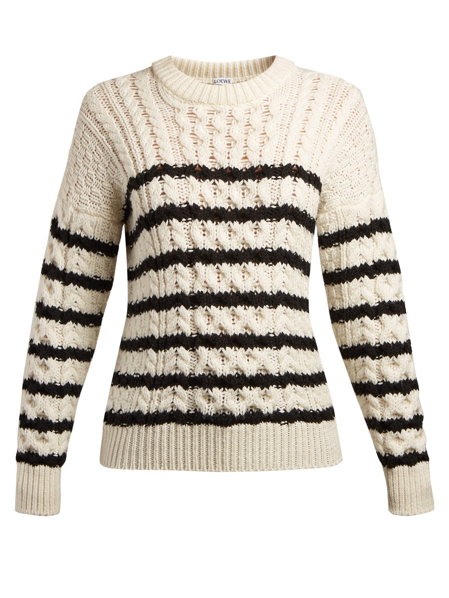 Loewe ロエベ Striped cableknit sweater ホワイト｜MATCHESFASHION（マッチズファッション)