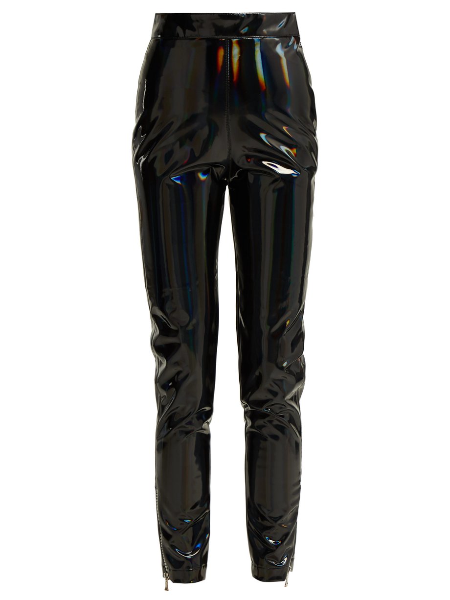 Black Zip-hem slim-leg vinyl trousers | Balmain | MATCHESFASHION US