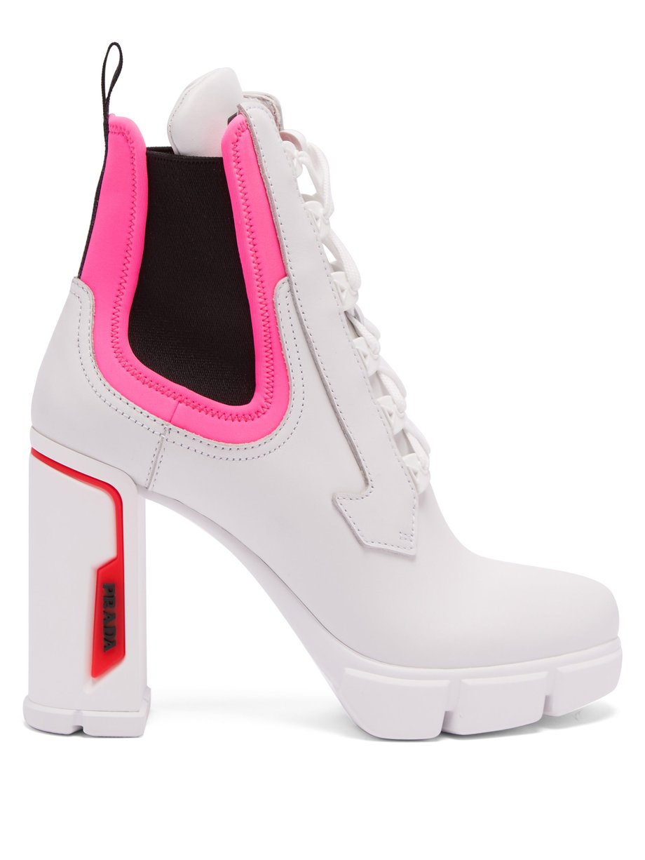 White multi Leather and neoprene ankle 