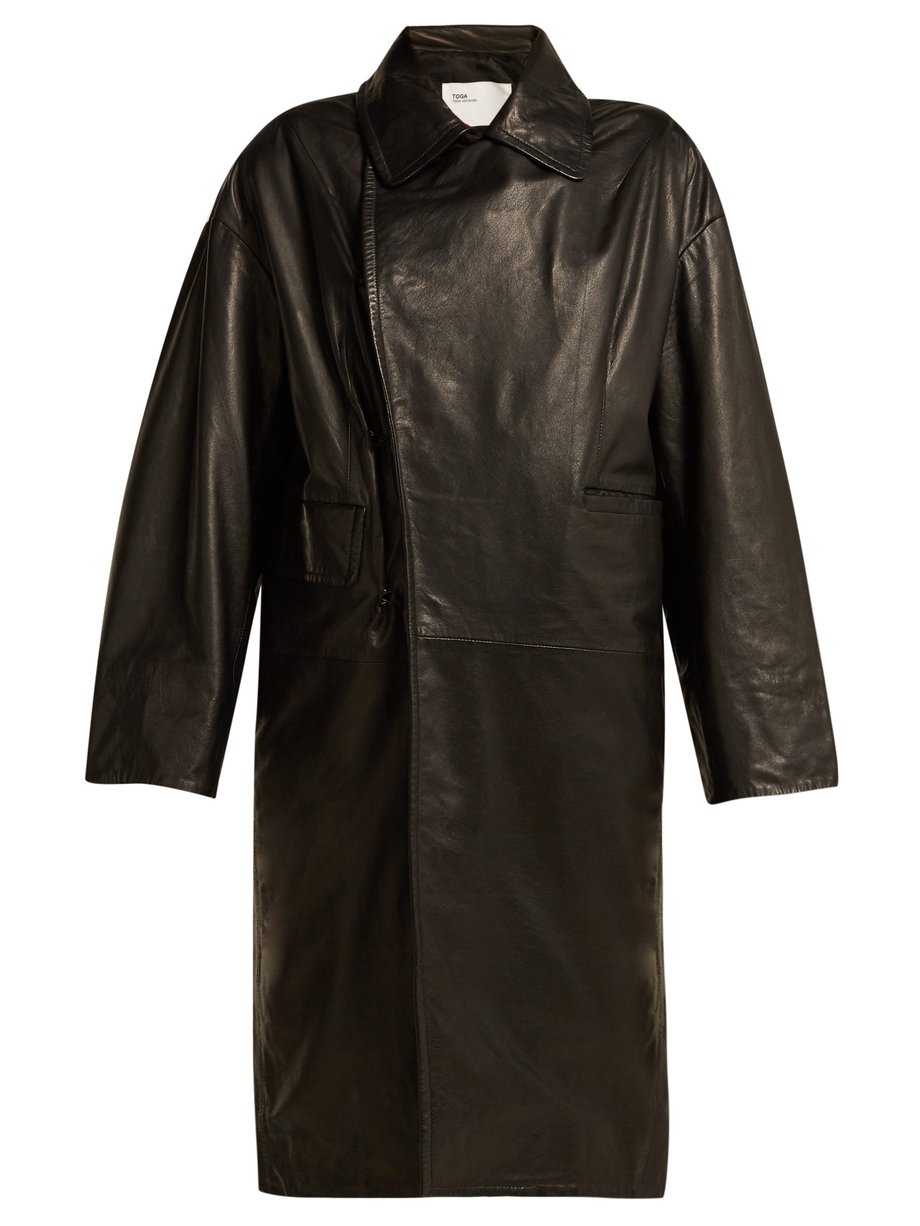 Black Scarf-insert leather coat | Toga | MATCHESFASHION US