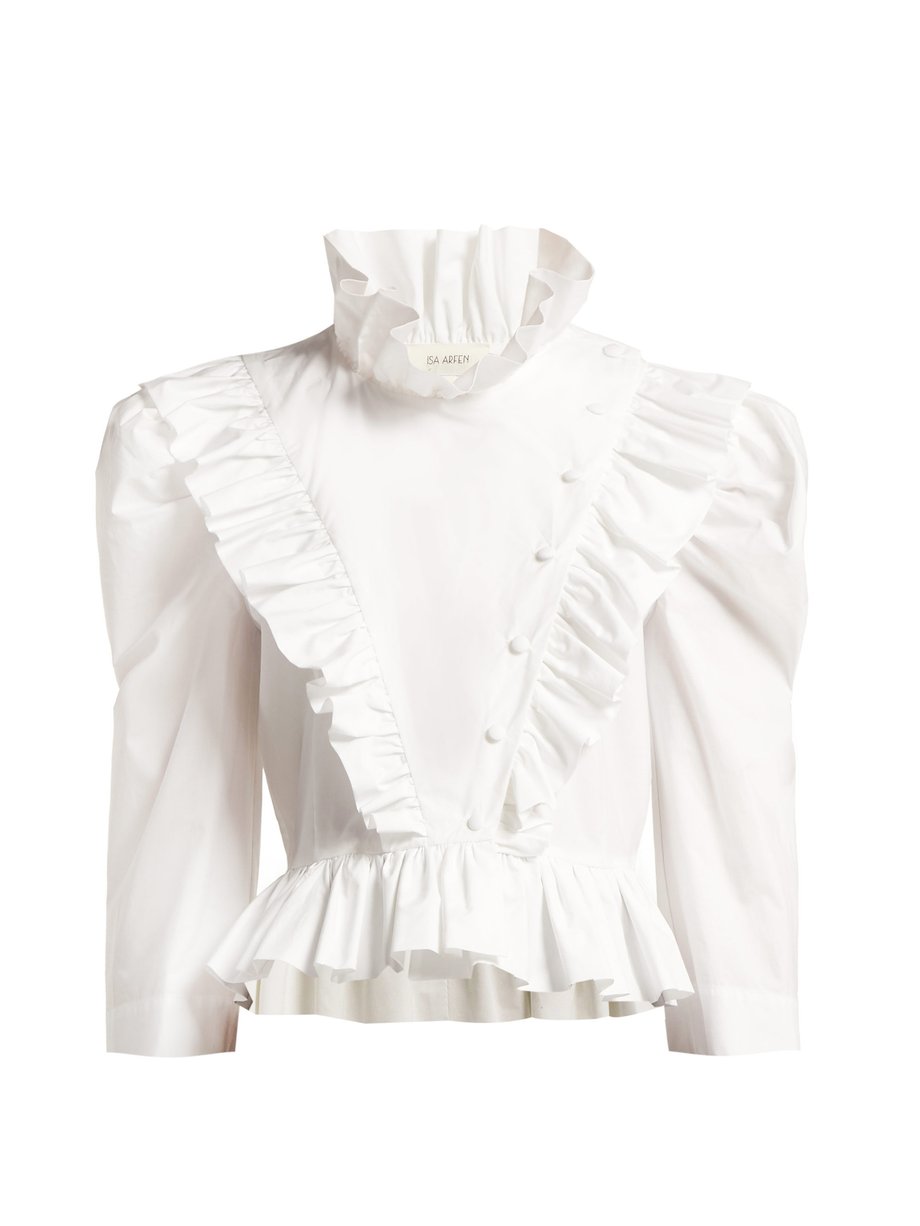 White Edith ruffled high-neck cotton blouse | Isa Arfen | MATCHESFASHION US
