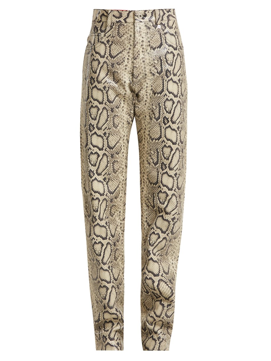 Neutral Python-print leather trousers | Kwaidan Editions ...