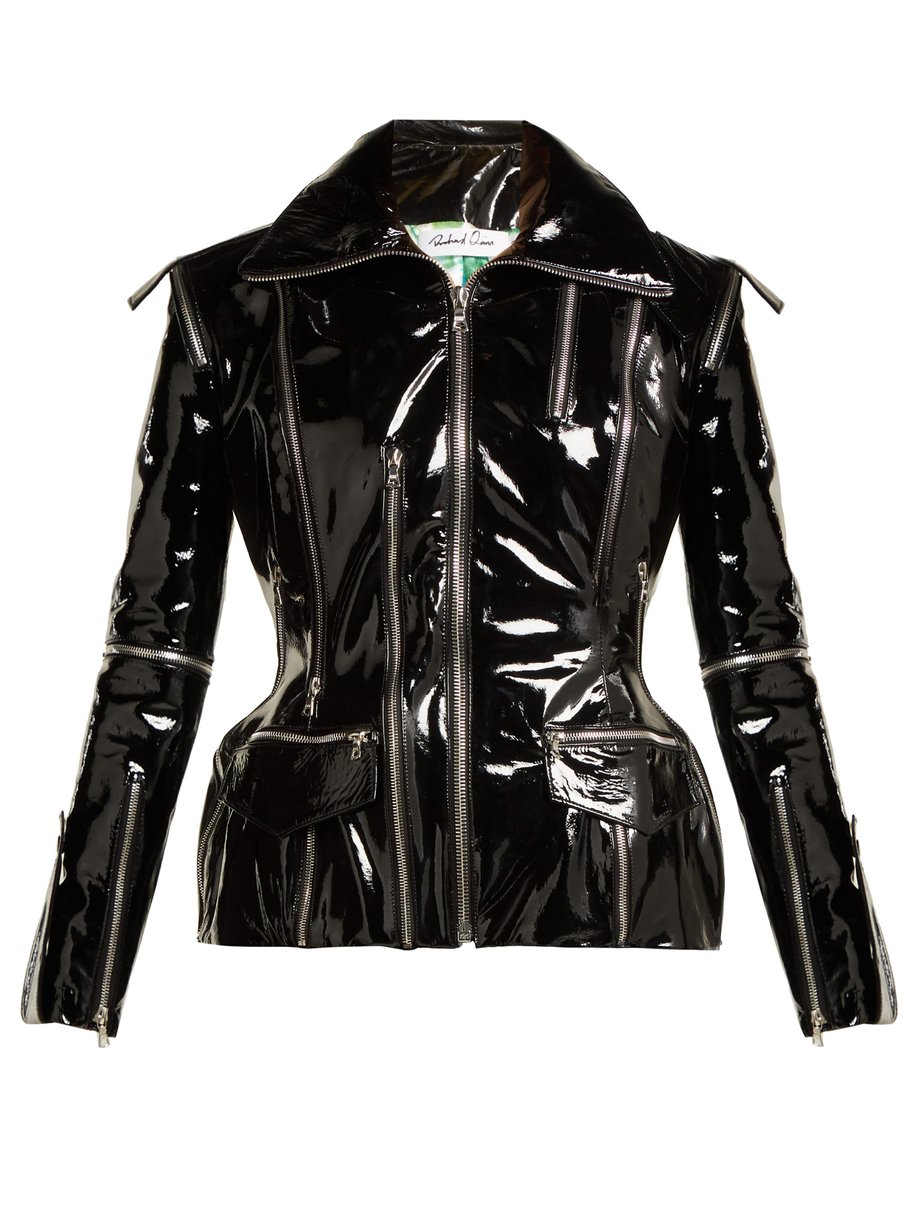 Black Zip-embellished patent-leather jacket | Richard Quinn ...