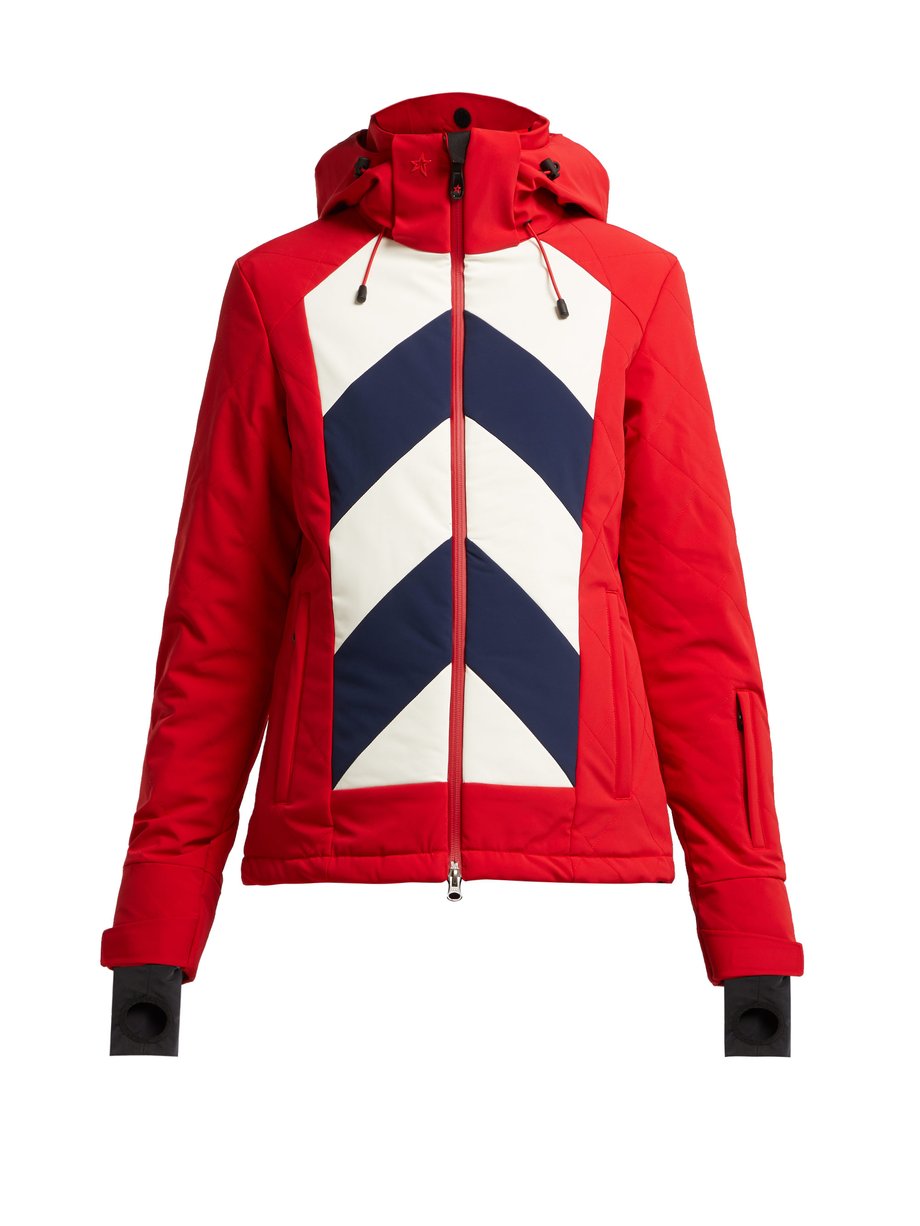 Red Tignes chevron-striped quilted ski jacket | Perfect Moment ...
