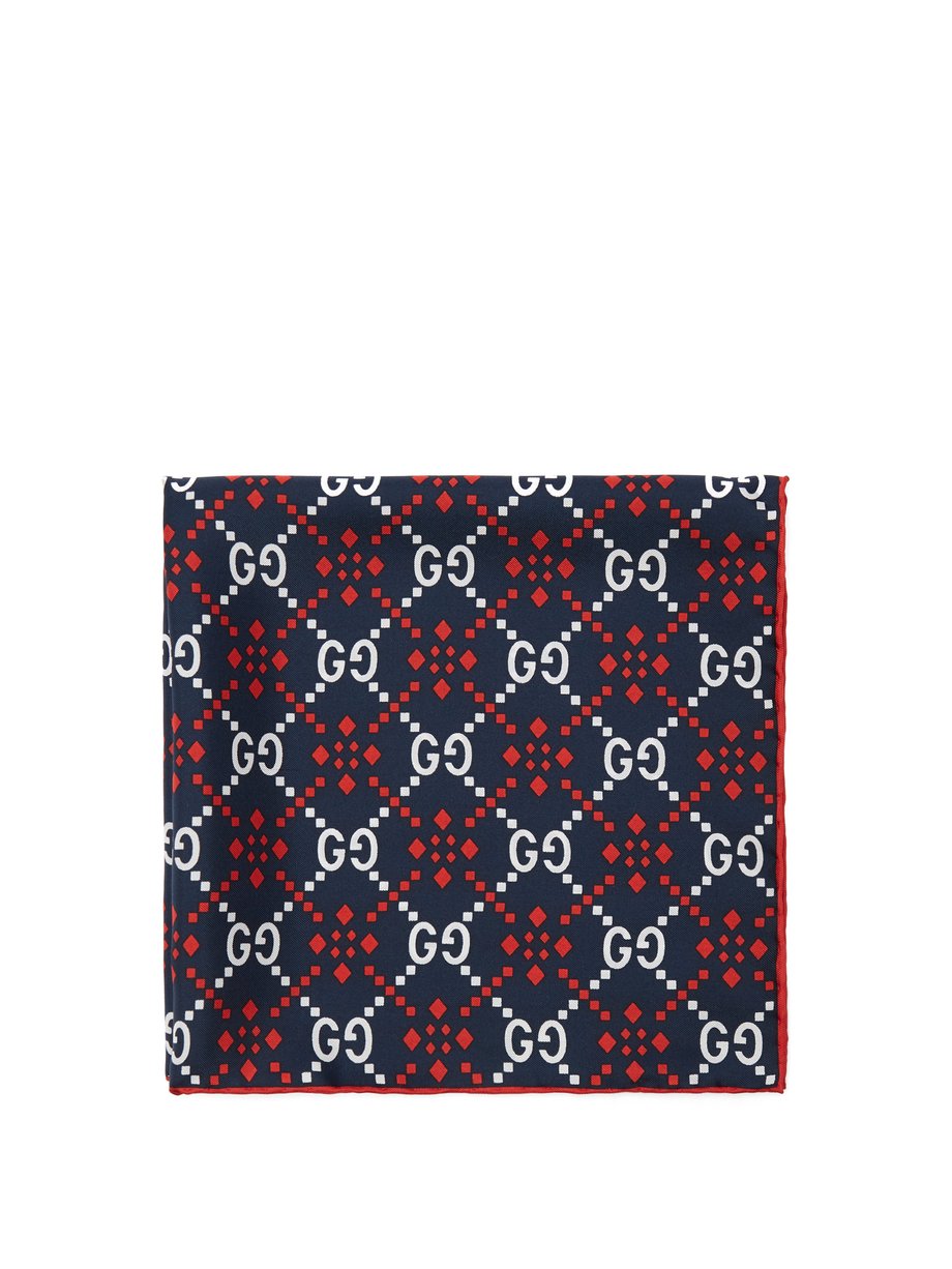 Navy GG logo-print silk pocket square | Gucci | MATCHESFASHION AU