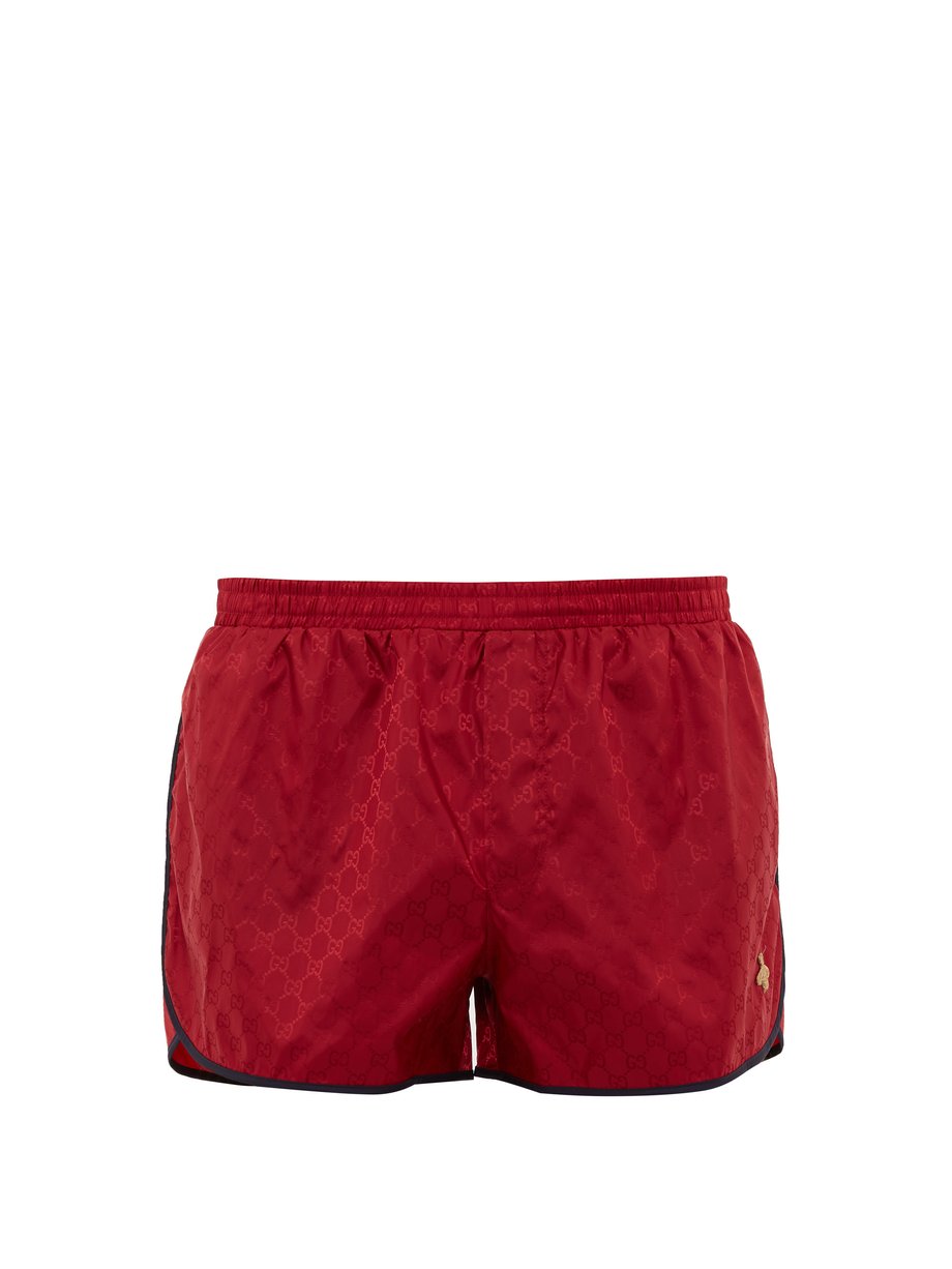 GG bee-appliqué swim shorts Red Gucci 