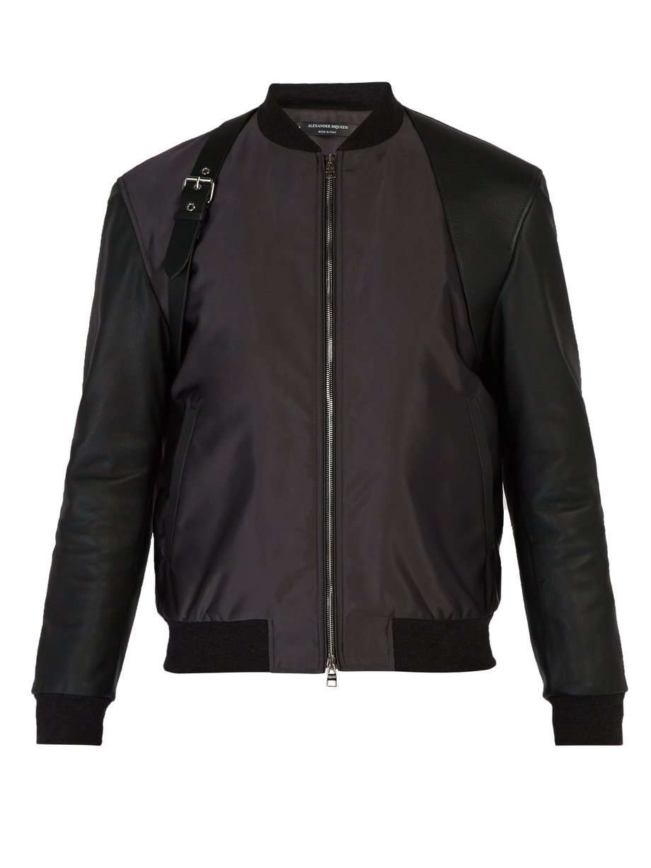Alexander McQueen Black Harness leather-trimmed bomber jacket | 매치스패션 ...