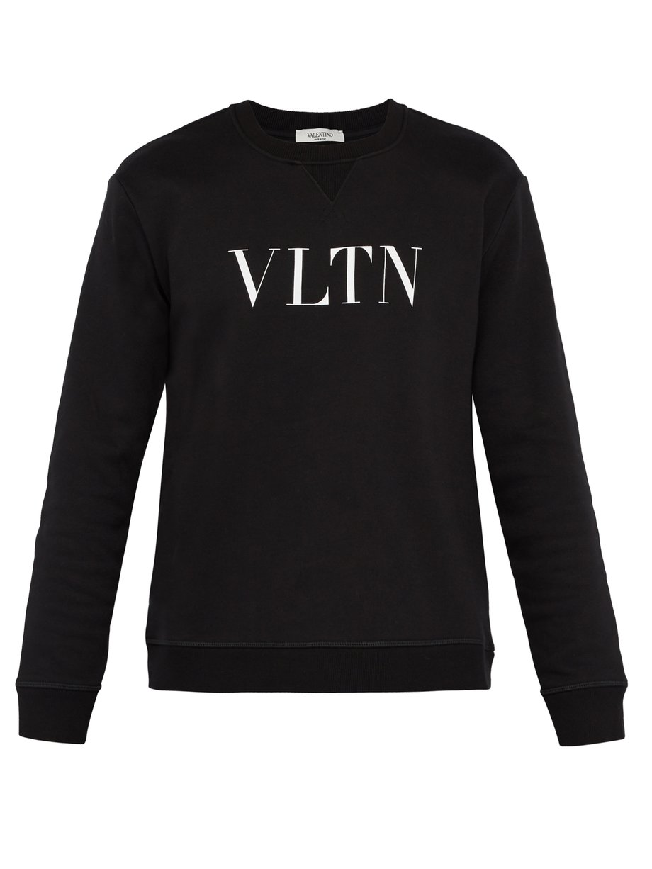 Black VLTN logo-print cotton-blend sweatshirt | Valentino ...