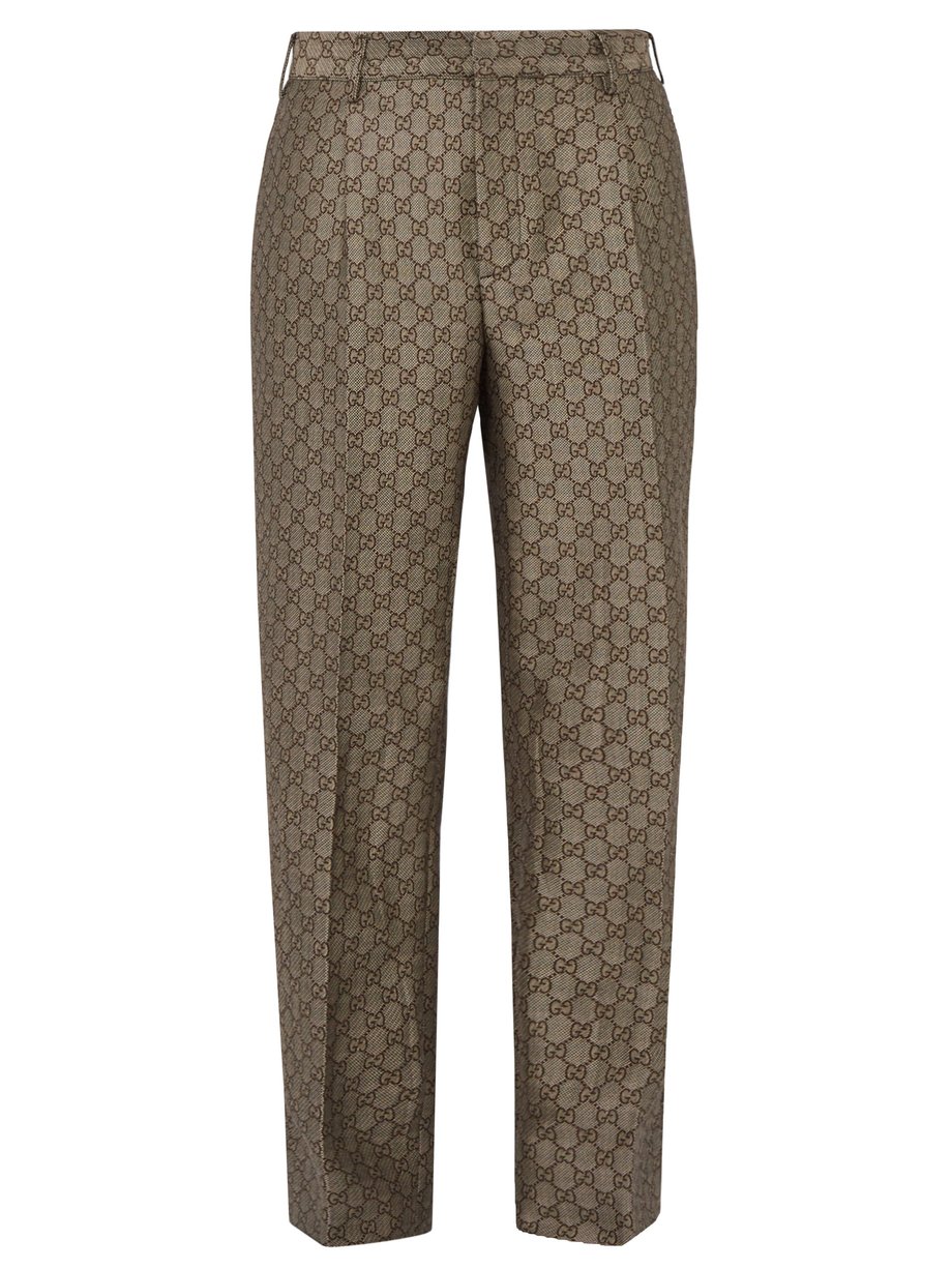 Brown GG pleated cotton and wool-blend trousers | Gucci | MATCHESFASHION UK