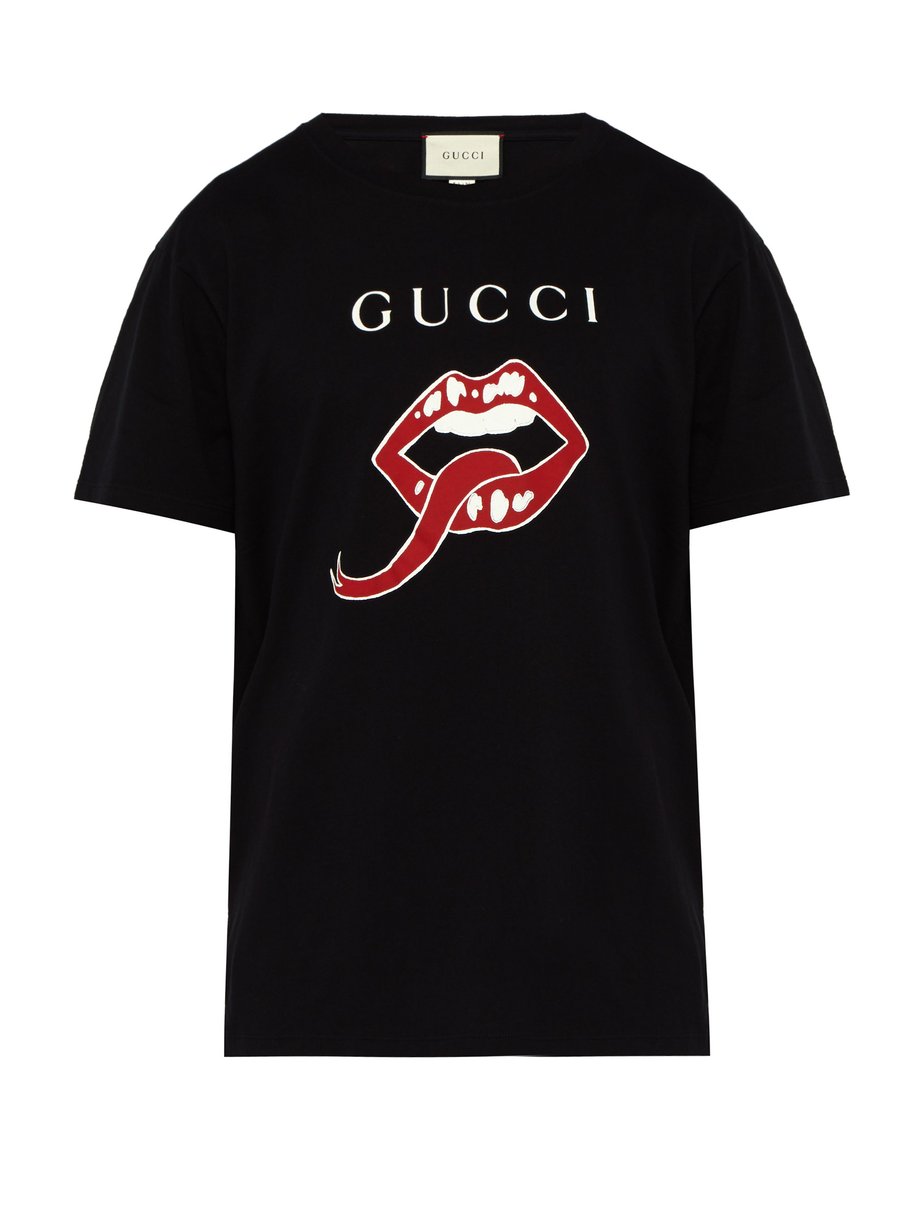 Black multi Lips logo cotton T-shirt | Gucci | MATCHESFASHION UK