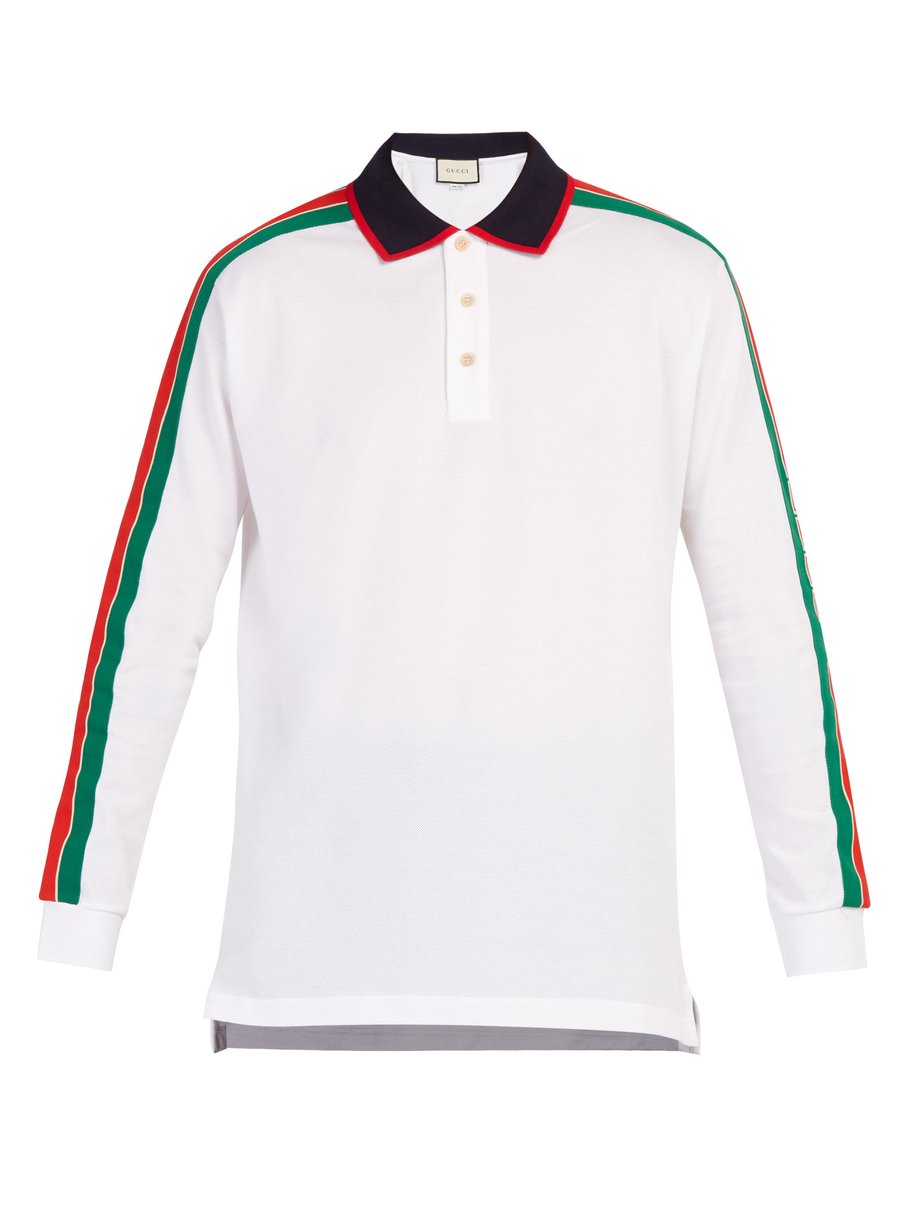 milits patient labyrint White Web-stripe long-sleeved cotton-piqué polo shirt | Gucci |  MATCHESFASHION UK