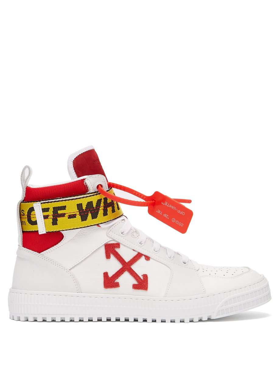 Off White オフホワイト ロゴベルトストラップ ハイカットレザースニーカー ホワイト Matchesfashion マッチズファッション