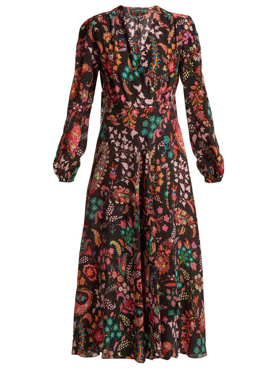 Black Elsa floral-print silk wrap dress | Etro | MATCHESFASHION UK