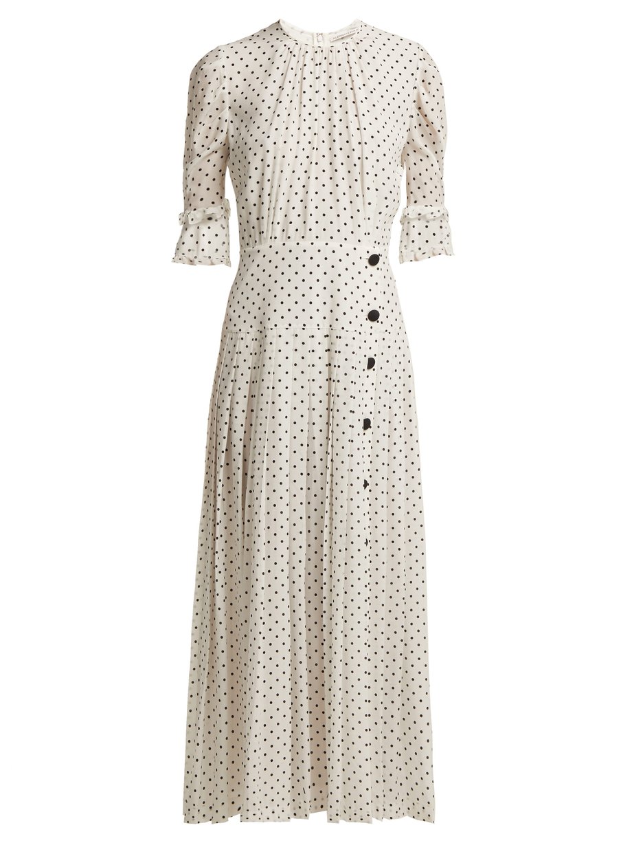 White Polka dot-print pleated silk dress | Alessandra Rich ...