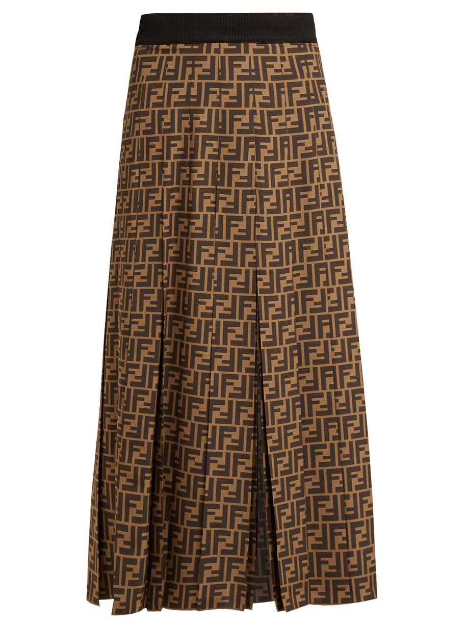 Fendi Fendi FF-print pleated silk skirt 