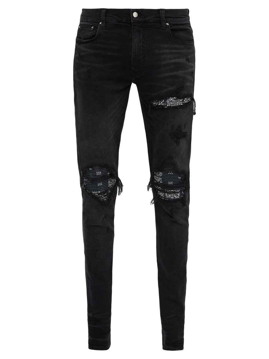 Amiri Black MX1 bandana distressed slim-leg jeans | 매치스패션, 모던 럭셔리 온라인 쇼핑