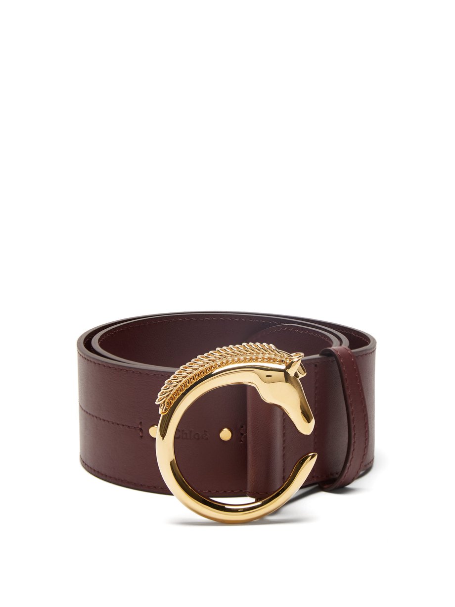 Burgundy Monogram horse-buckle leather belt | Chloé | MATCHESFASHION UK