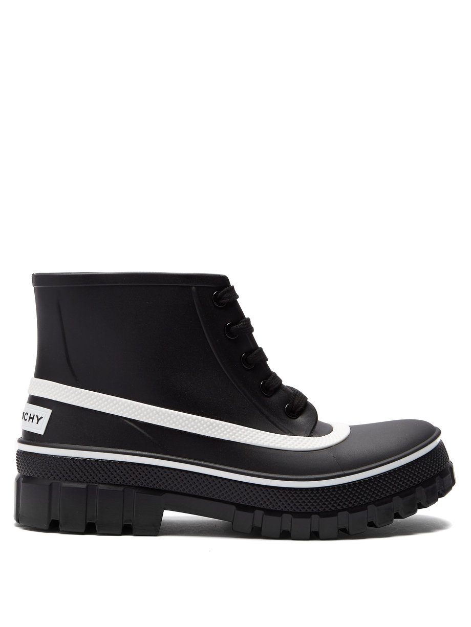 Black Glaston lace-up rubber rain boots 
