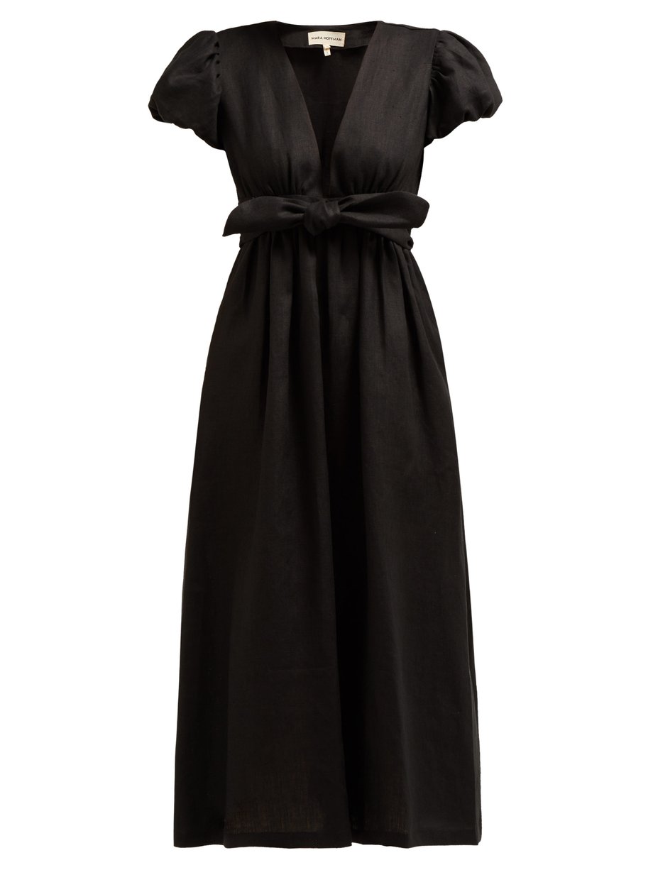 Black Savannah Puff Sleeve Hemp Midi Dress Mara Hoffman MATCHESFASHION AU